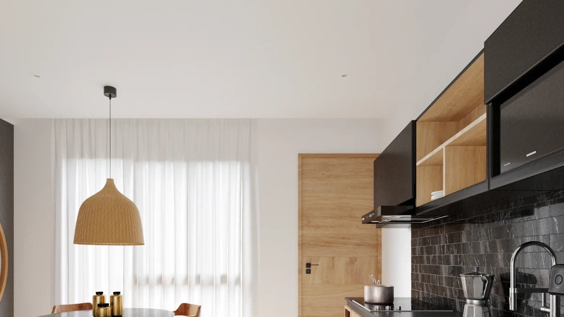Image of a Modern Kitchen, featuring Open-Concept Layout and Wood Cabinetry.