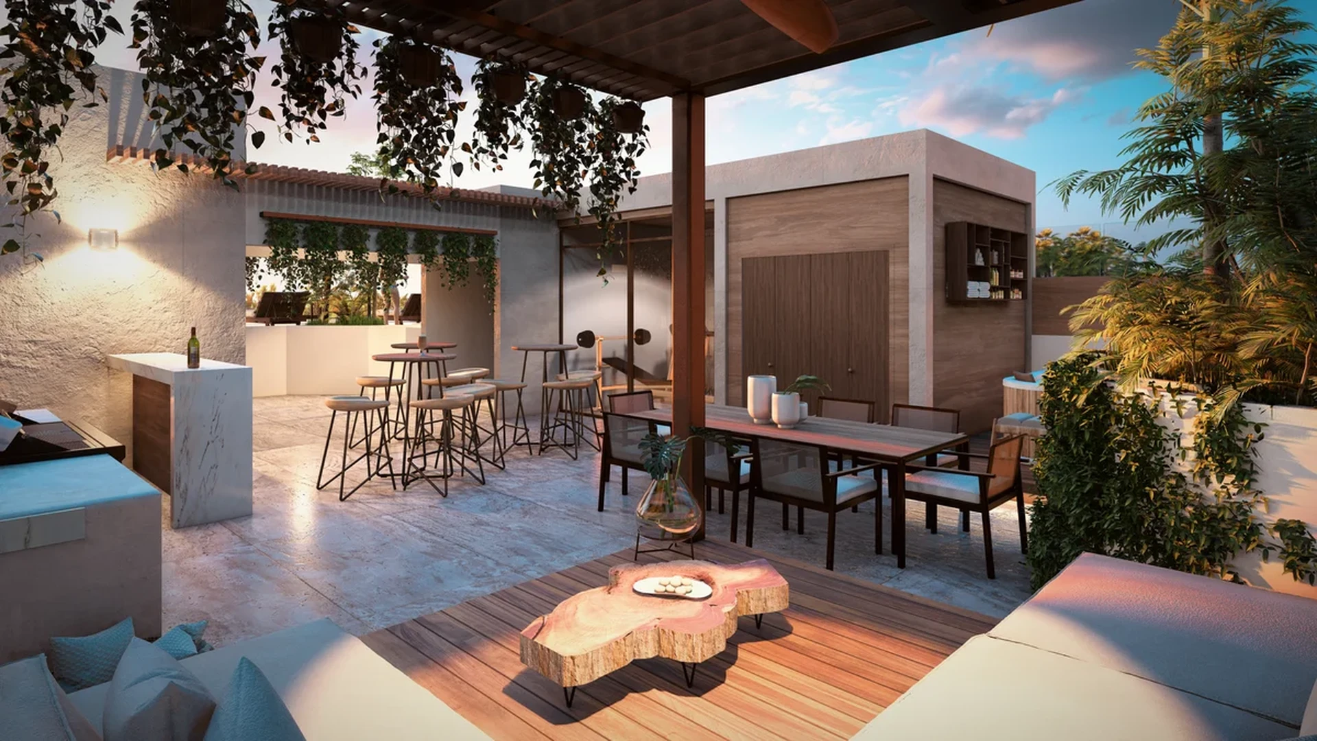 Image of a Rooftop Terrace, featuring Outdoor Entertainment Area and Pergola with Hanging Gardens.