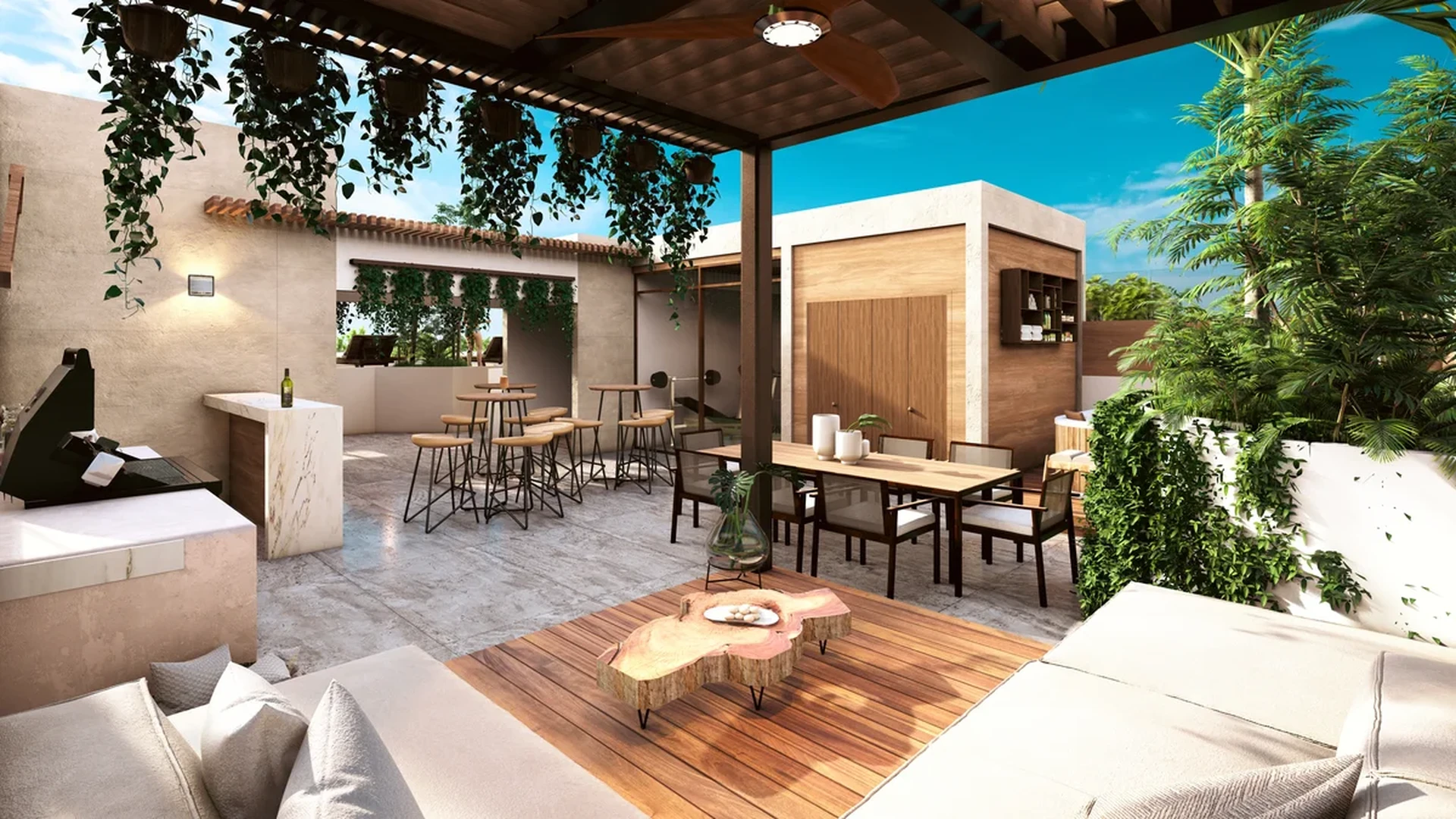 Image of a Rooftop Terrace, featuring Outdoor Lounge and Outdoor Dining Area.