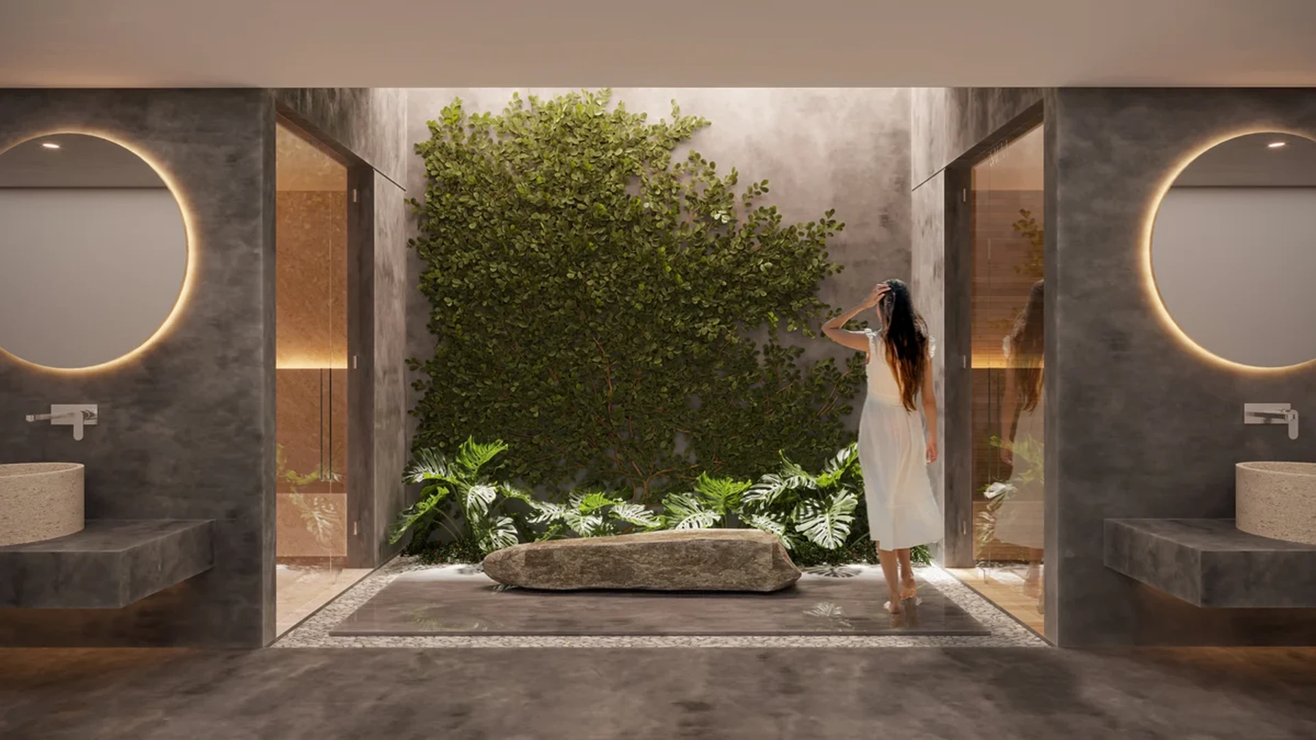 Image of a Spa Bathroom, featuring Indoor Courtyard and Living Wall.