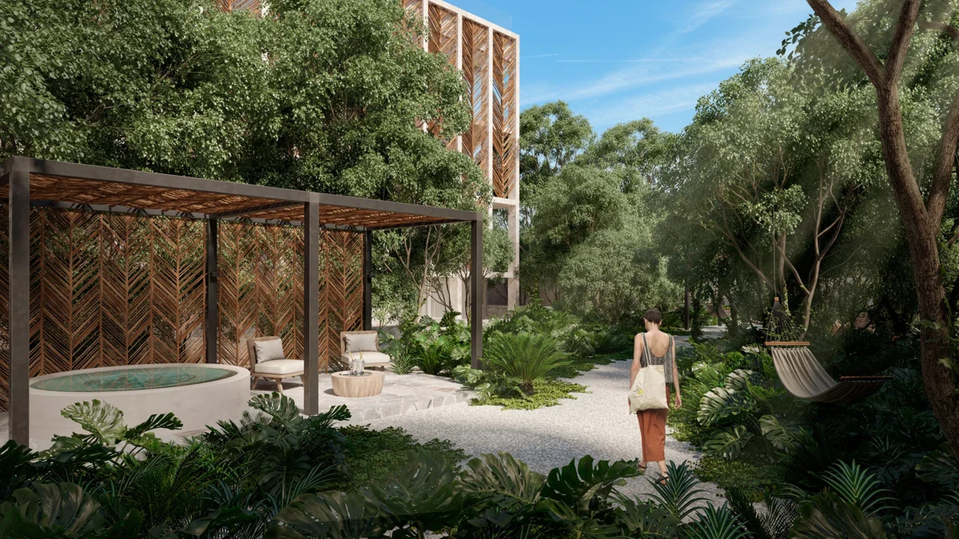 Image of a Landscaped Garden, featuring Outdoor Lounge and Private Jacuzzi.