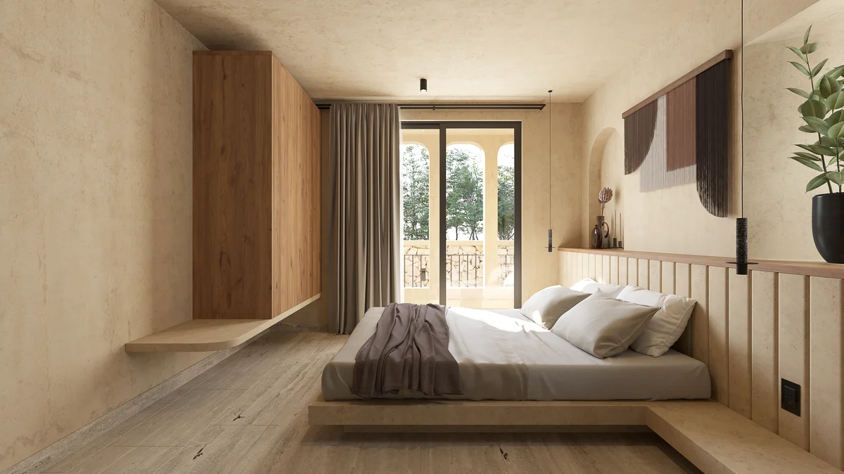 Image of a Bedroom, featuring Japandi Style and Minimalist Design.