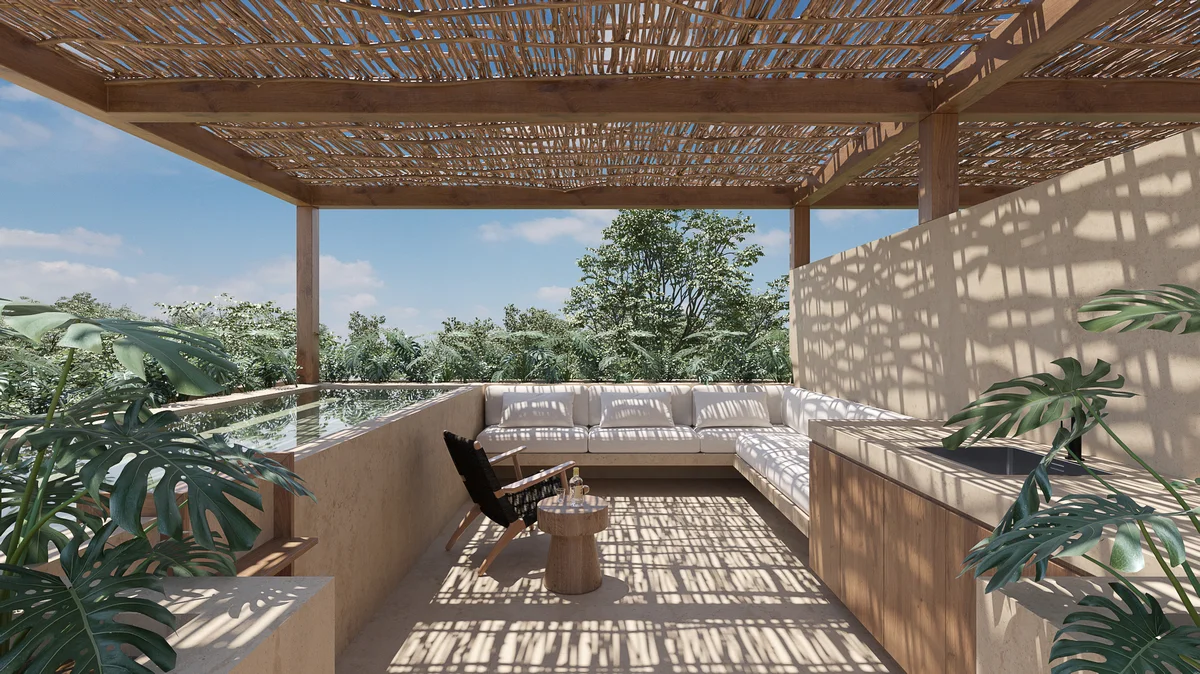 Image of a Rooftop Terrace, featuring Private Plunge Pool and Outdoor Lounge.