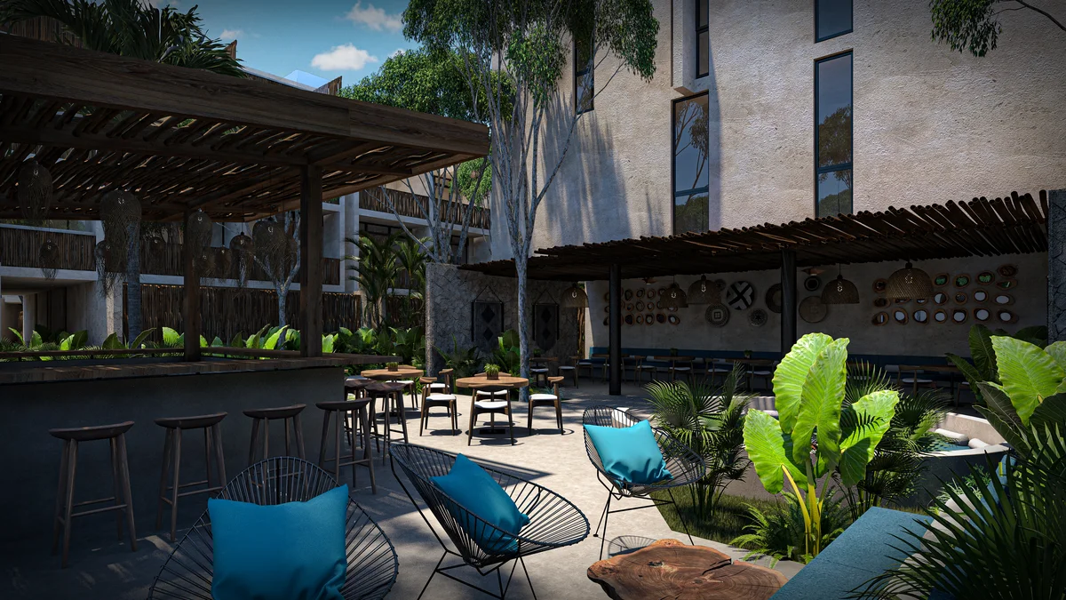 Image of a Outdoor Lounge, featuring Courtyard Patio and Resort-Style Amenities.