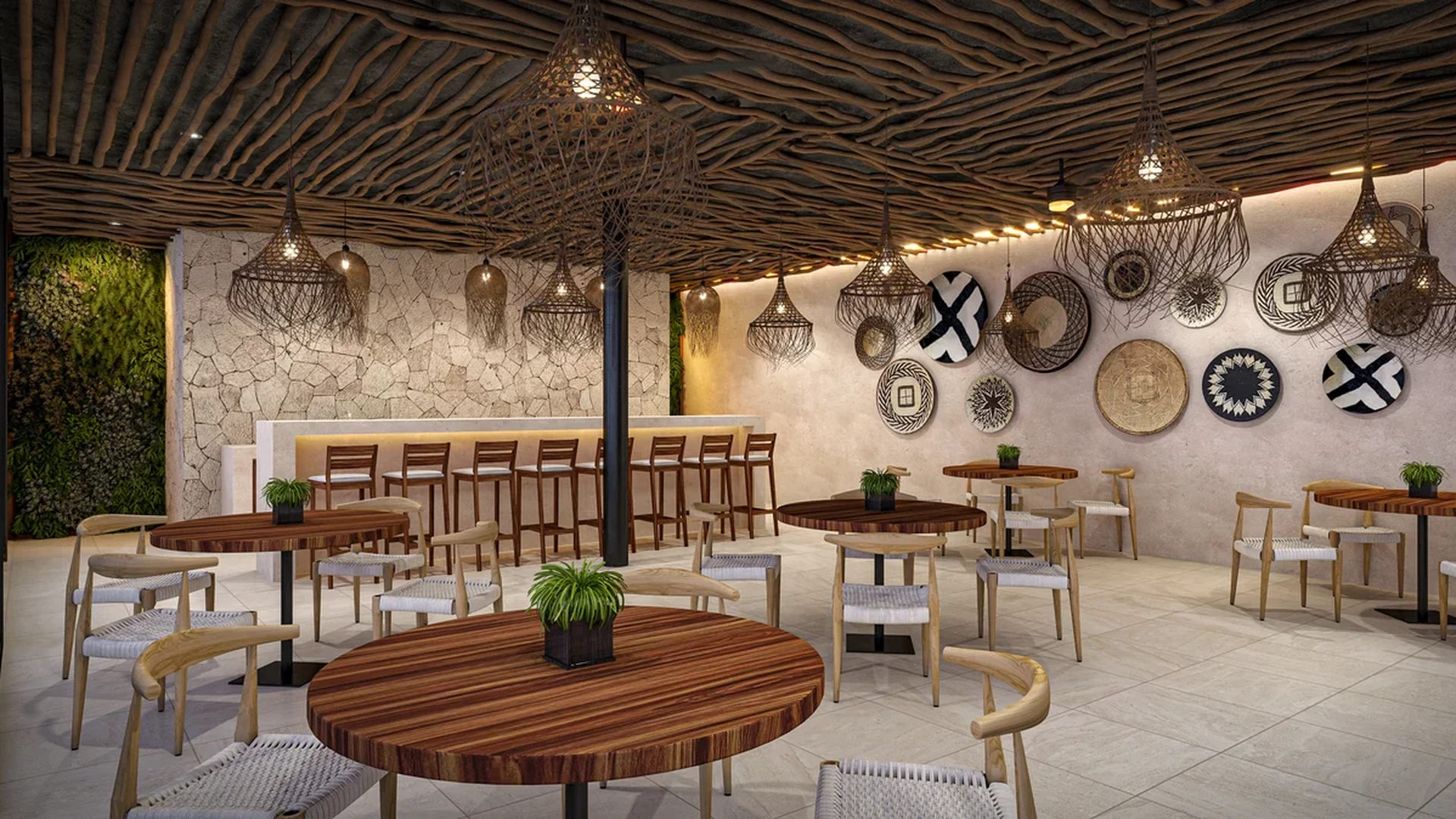 Image of a Lounge Area, featuring Restaurant/Bar and Bohemian Chic Design.