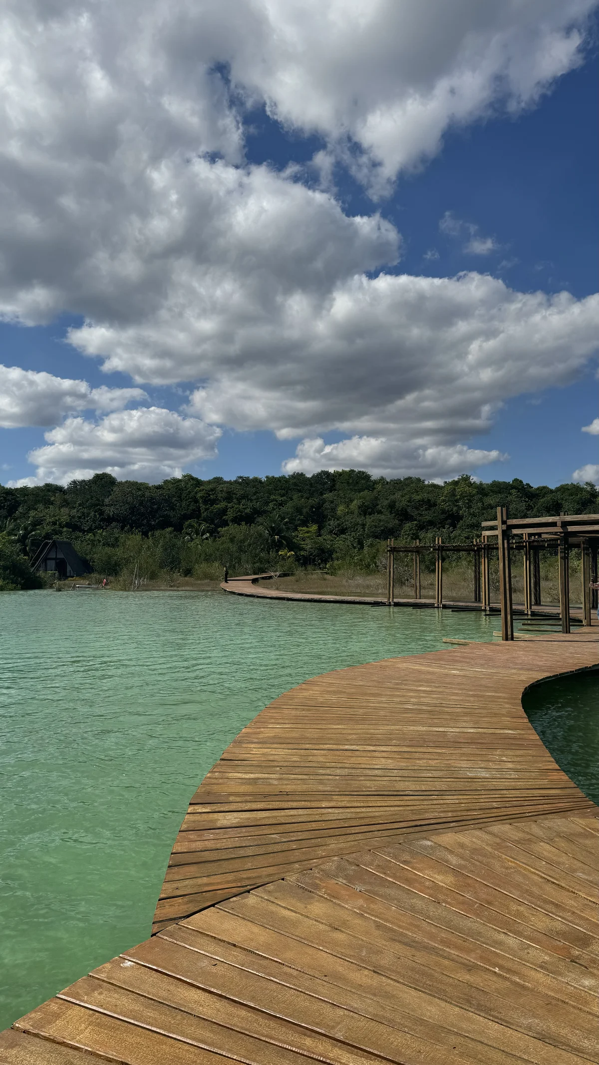 Image of a Natural Lagoon, featuring Wooden Boardwalk and Turquoise Water.