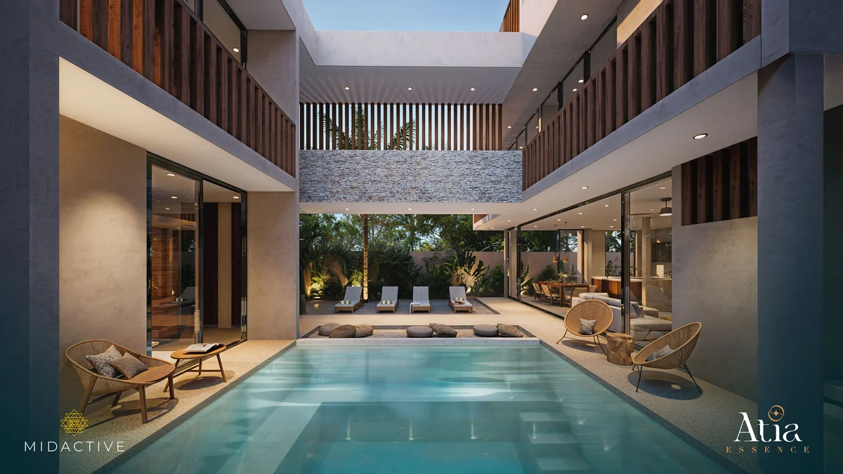 Image of a Private Courtyard Pool, featuring Modern Architecture and Indoor-Outdoor Living.