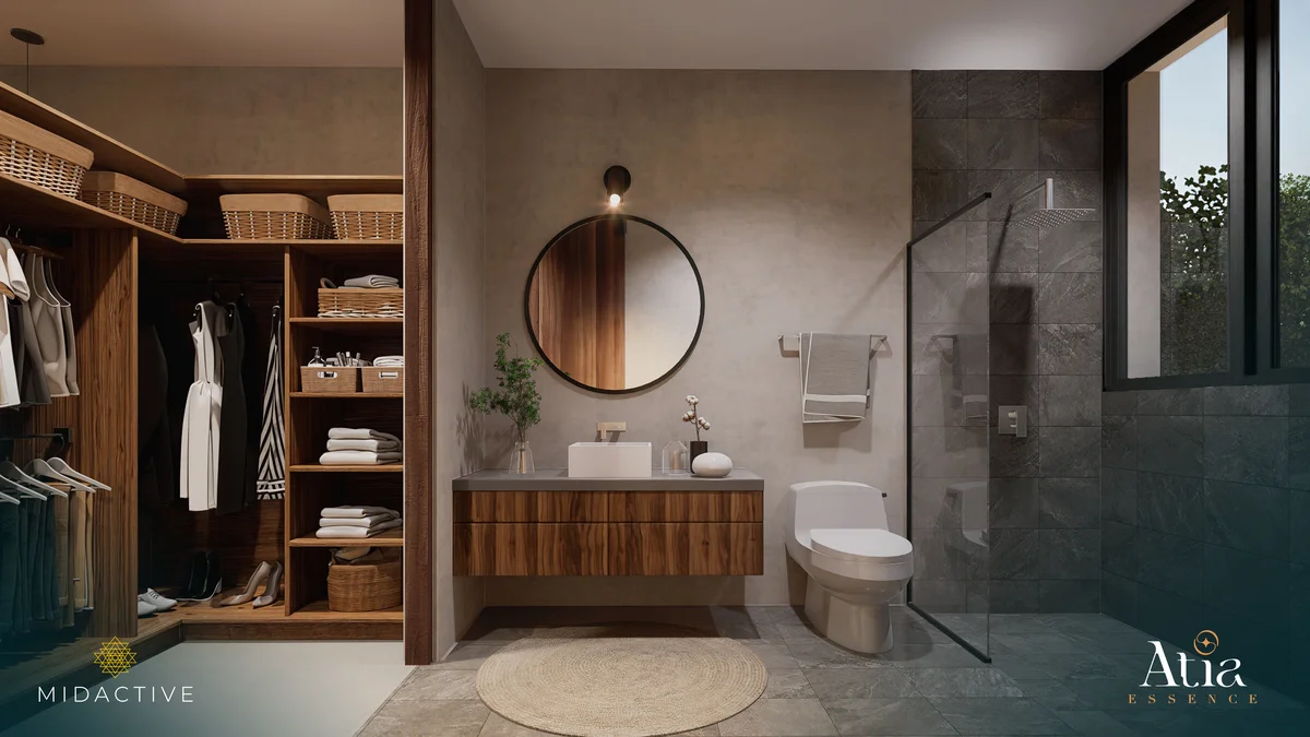 Image of a Ensuite Bathroom, featuring Walk-in Closet and Walk-in Shower.