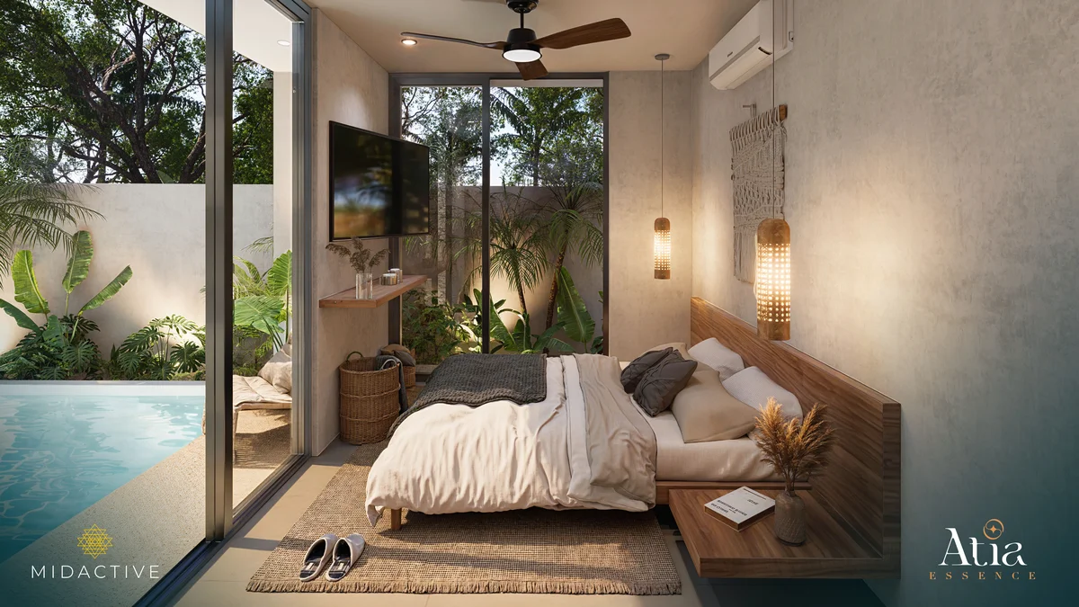 Image of a Bedroom Suite, featuring Private Plunge Pool and Indoor-Outdoor Living.