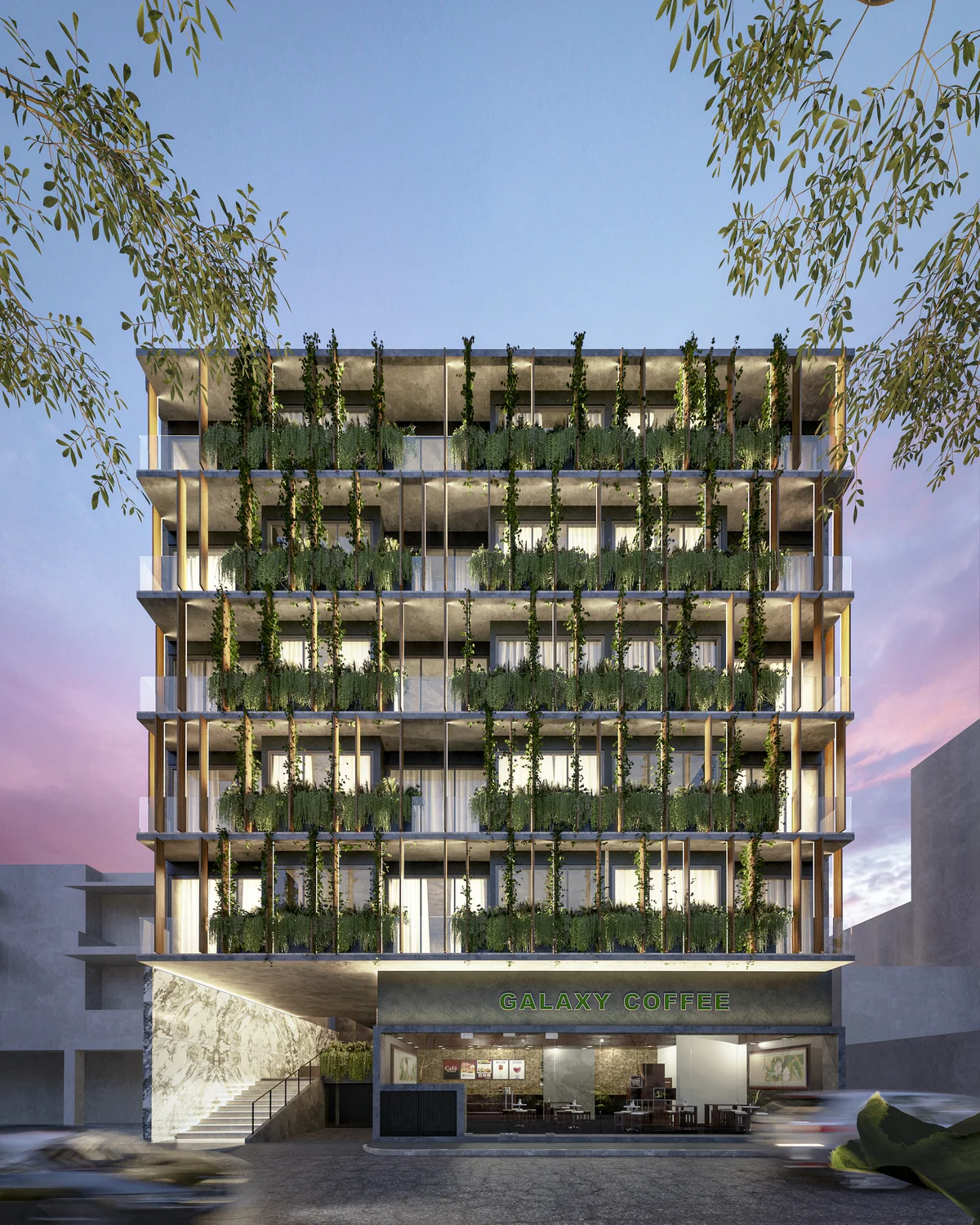 Image of a Modern Apartment Building, featuring Living Facade and Vertical Garden.