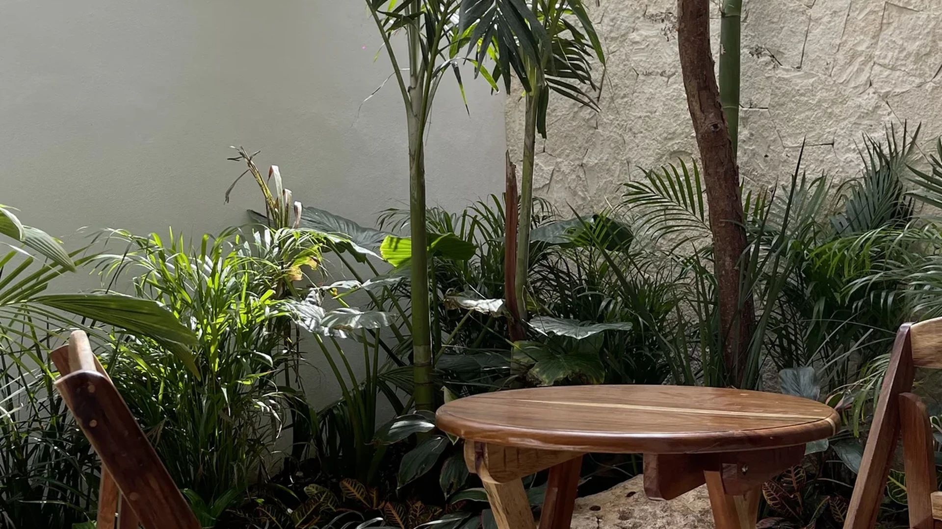 Image of a Private Courtyard, featuring Outdoor Seating Area and Tropical Landscaping.