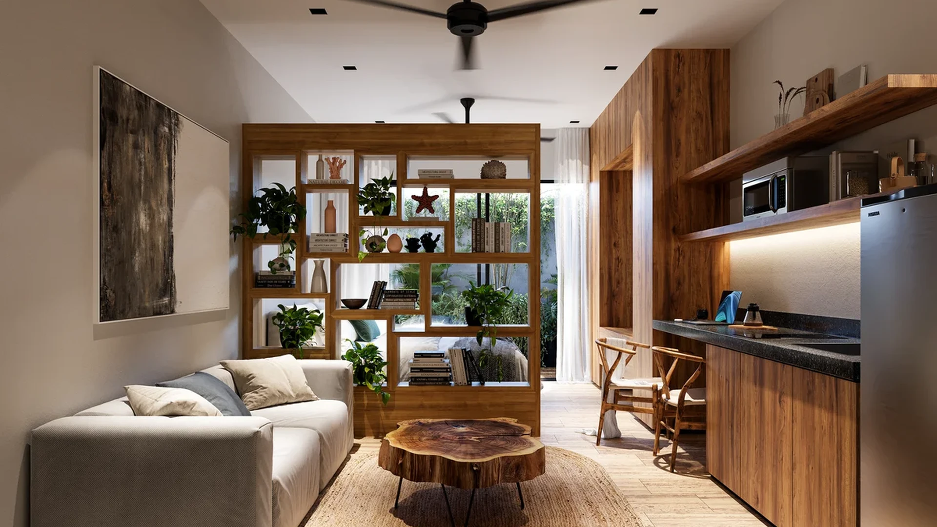 Image of a Open Concept Living, featuring Kitchenette and Japandi Style.