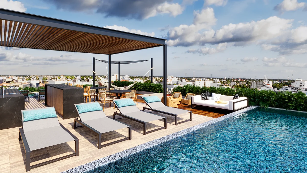 Image of a Rooftop Terrace, featuring Rooftop Pool and City View.