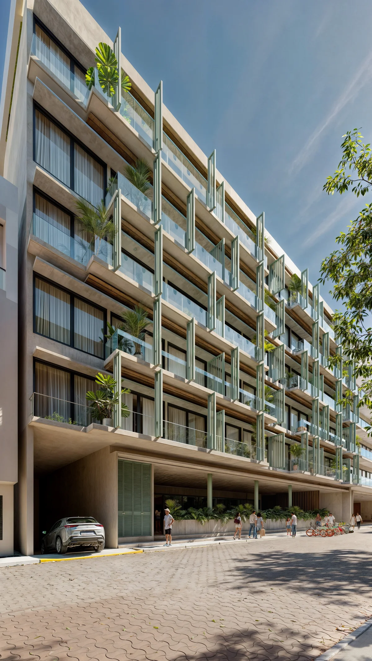 Image of a Modern Architecture, featuring Luxury Apartment Building and Private Balconies.