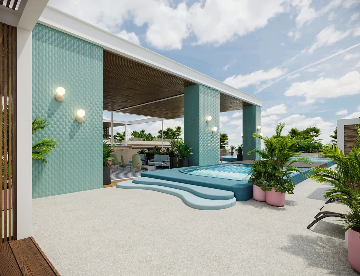 Image of a Rooftop Terrace, featuring Plunge Pool and Covered Lounge Area.