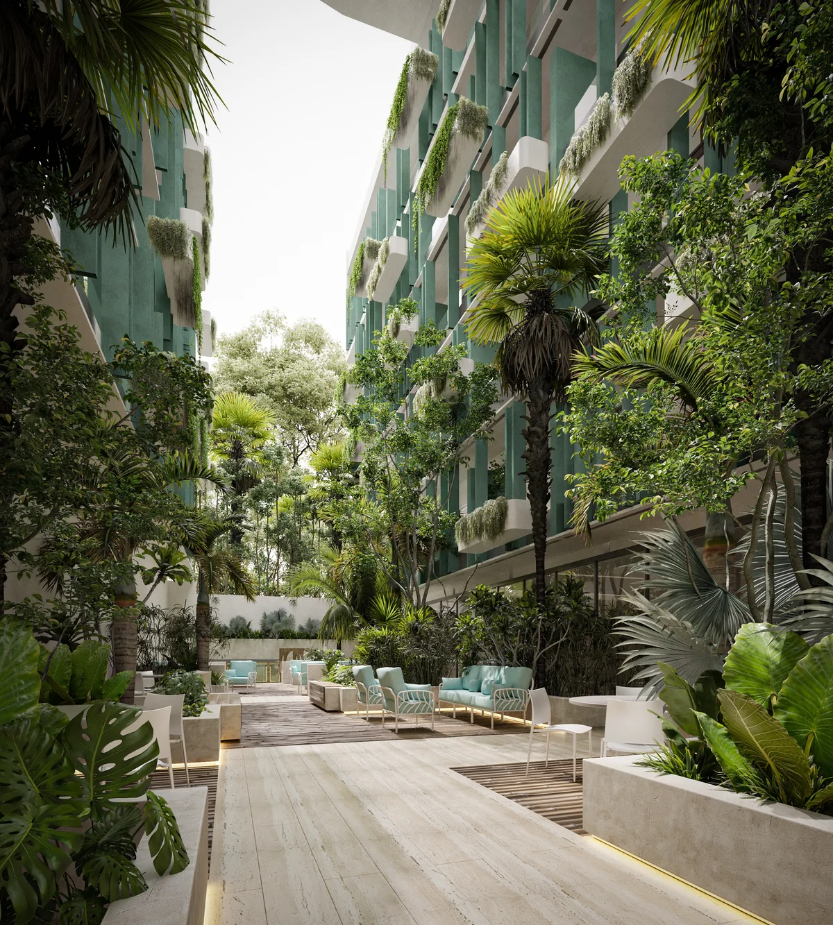 Image of a Courtyard Garden, featuring Outdoor Lounge and Lush Landscaping.