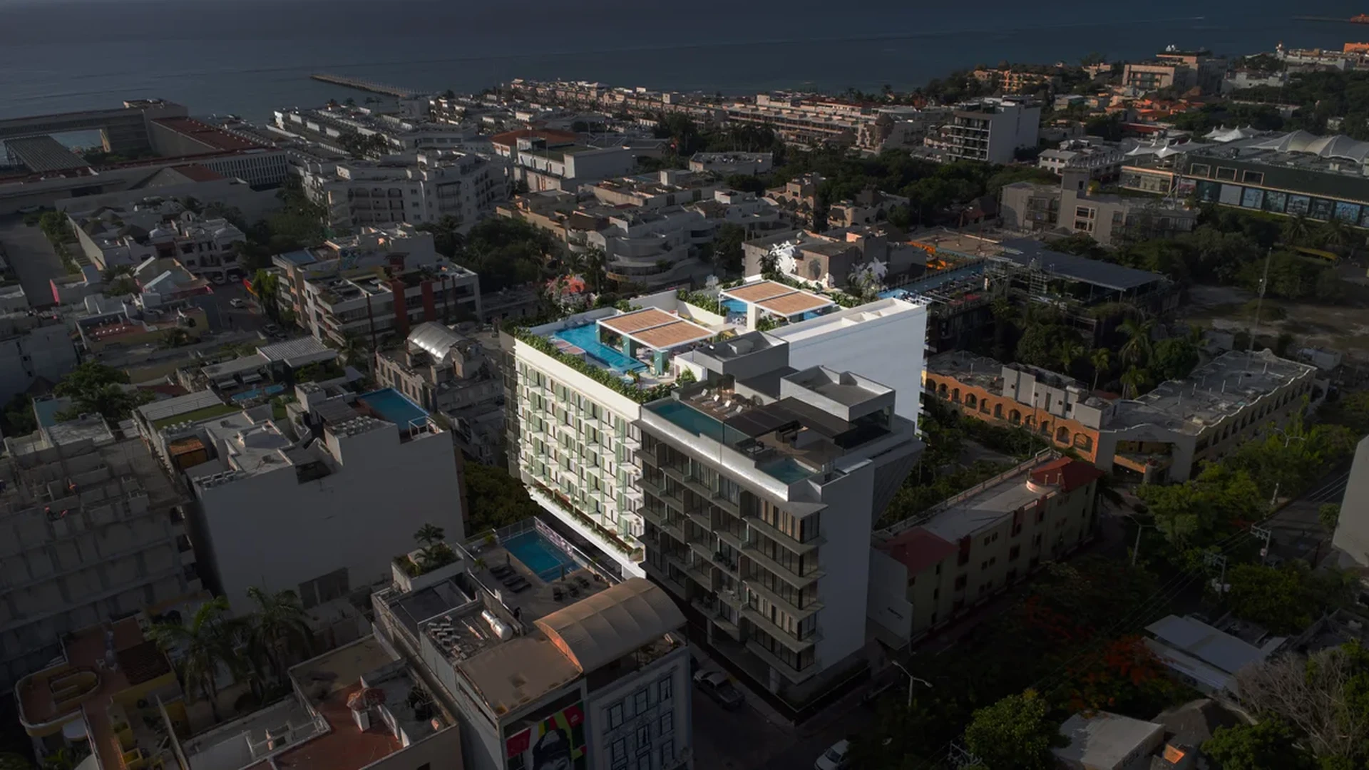 Image of a Aerial View, featuring Rooftop Pool and Ocean View.