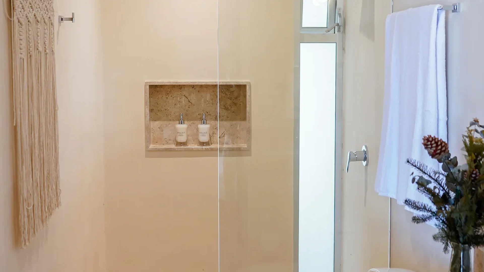 Image of a Modern Bathroom, featuring Walk-in Shower and Rainfall Showerhead.