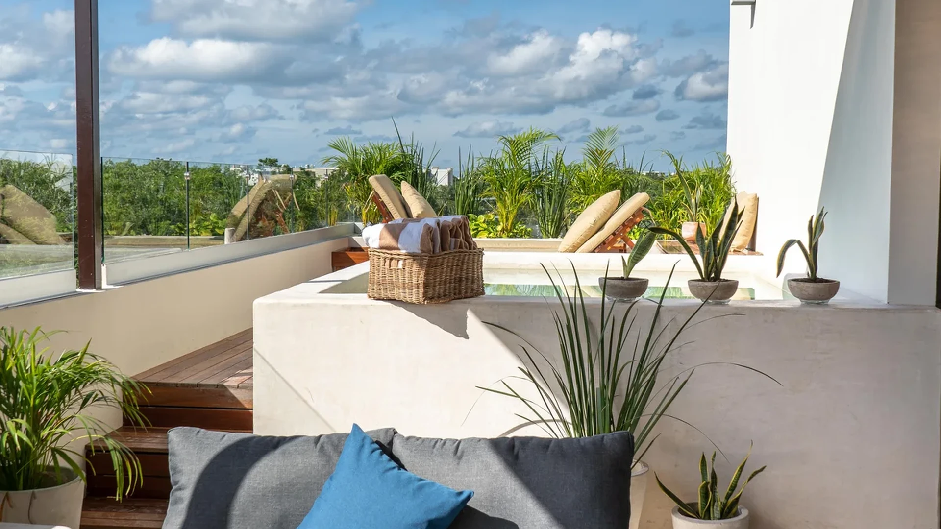 Image of a Rooftop Terrace, featuring Private Plunge Pool and Shaded Outdoor Lounge.