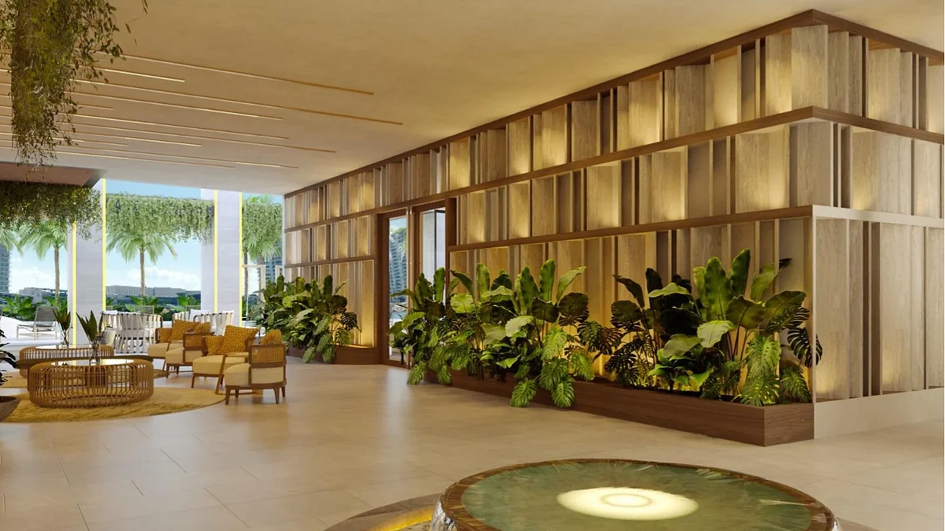 Image of a Lobby, featuring Lounge Area and Biophilic Design.
