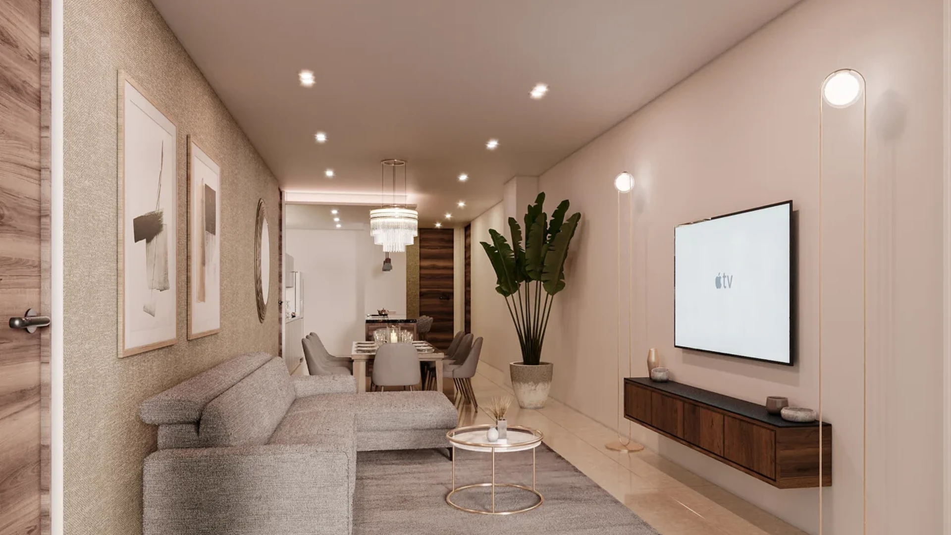 Image of a Open Concept Living, featuring Modern Living Room and Dining Area.