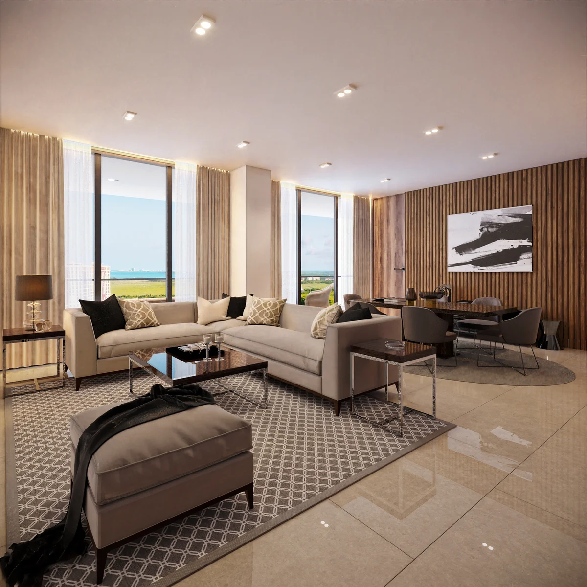 Image of a Open Concept Living, featuring Luxury Apartment and Floor-to-Ceiling Windows.