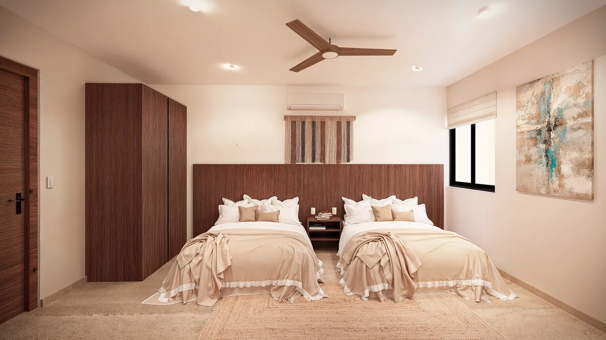 Image of a Guest Bedroom, featuring Modern Design and Wood Finishes.