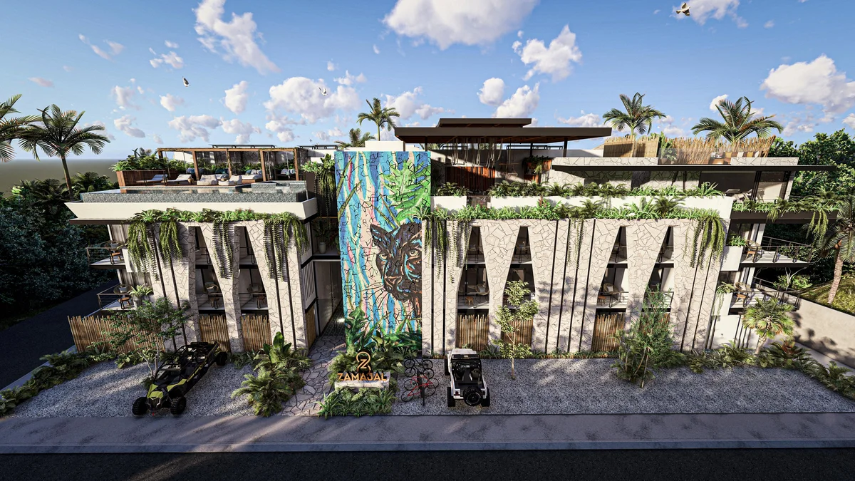 Image of a Modern Tropical Architecture, featuring Luxury Condominiums and Rooftop Terrace.