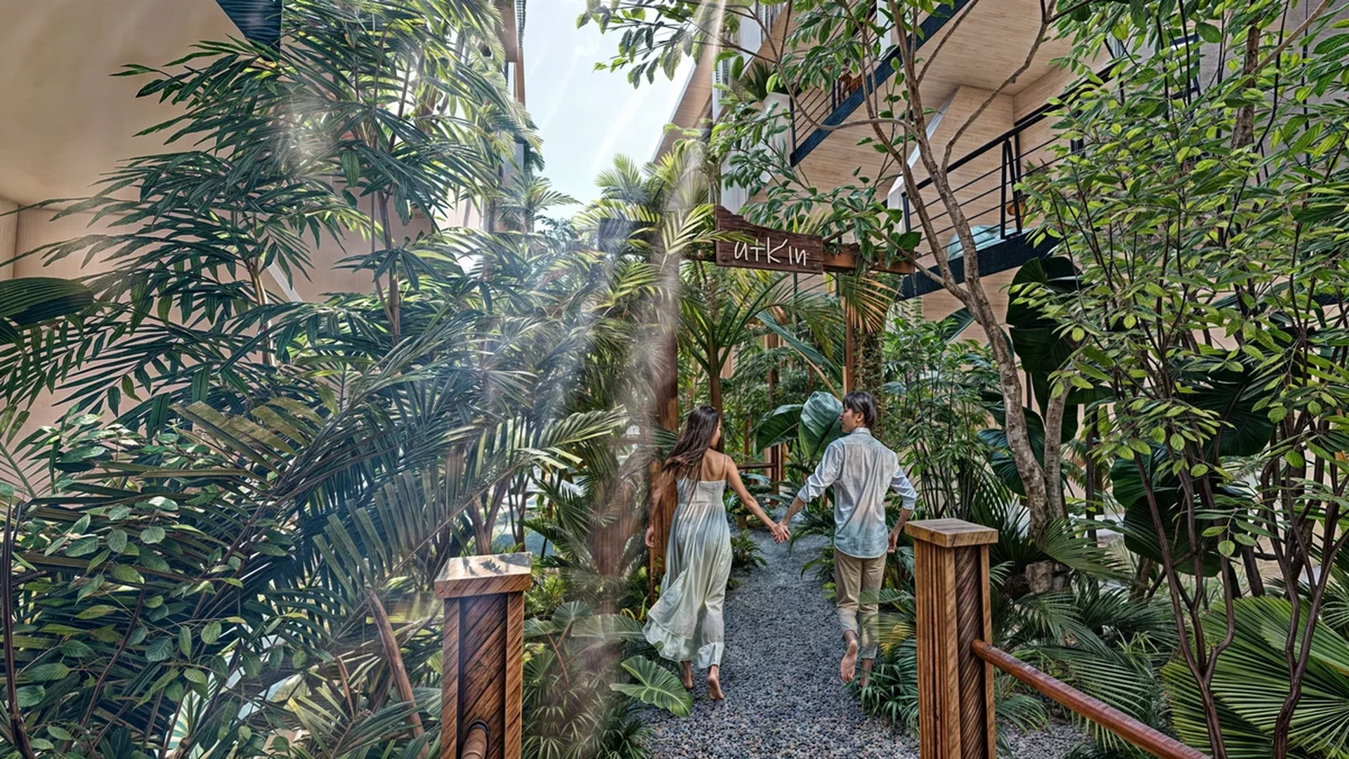 Image of a Courtyard Garden, featuring Lush Greenery and Tropical Landscaping.