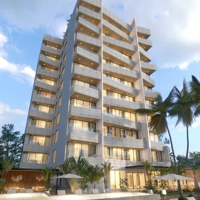 Image of a Modern Condominium, featuring Private Balconies and Concrete Facade.