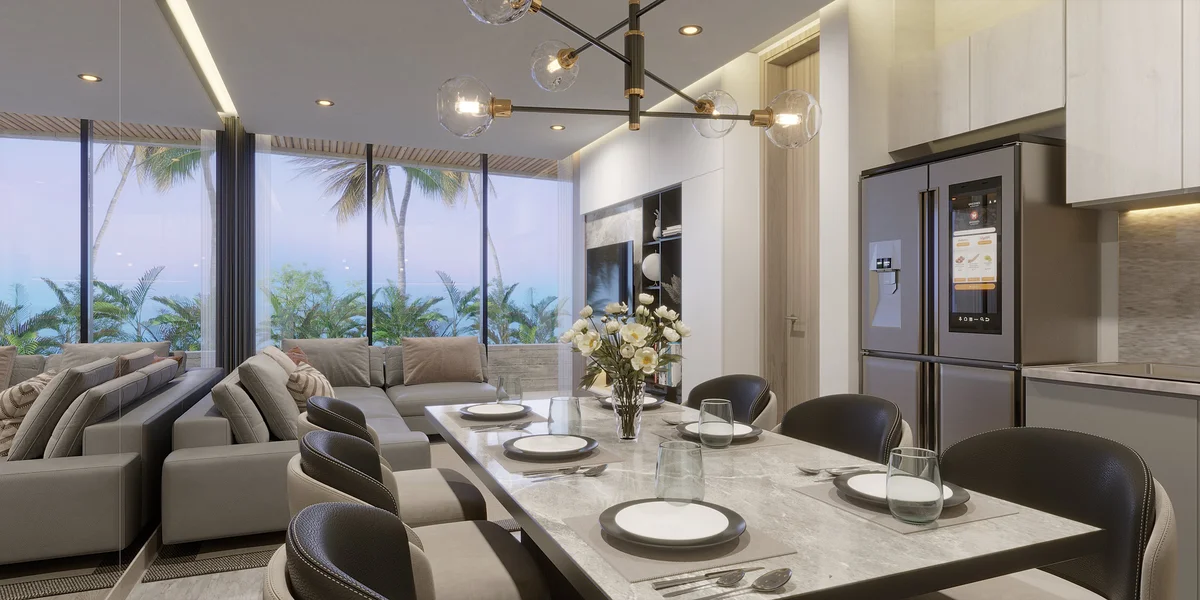 Image of a Open-Concept Living, featuring Dining Area and Ocean View.