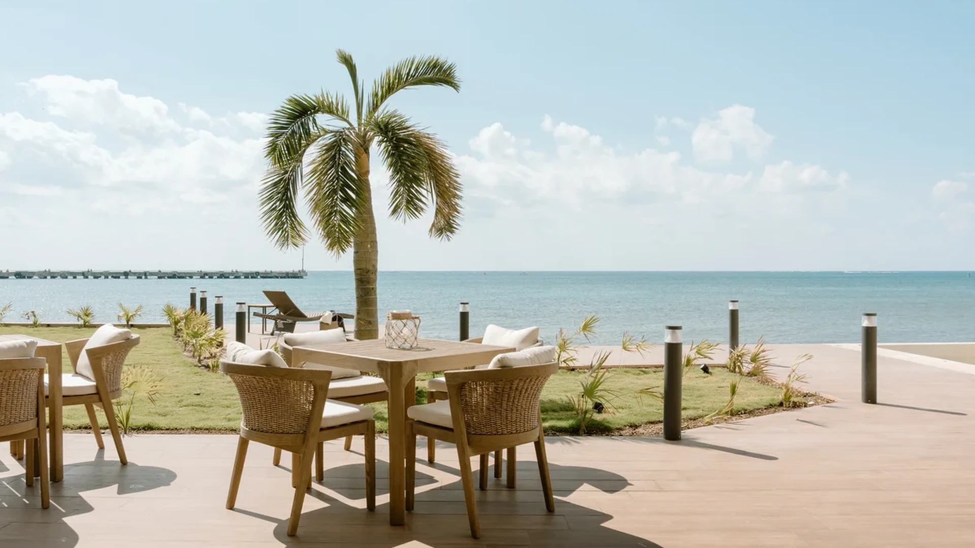 Image of a Oceanfront Patio, featuring Water View and Outdoor Dining Area.