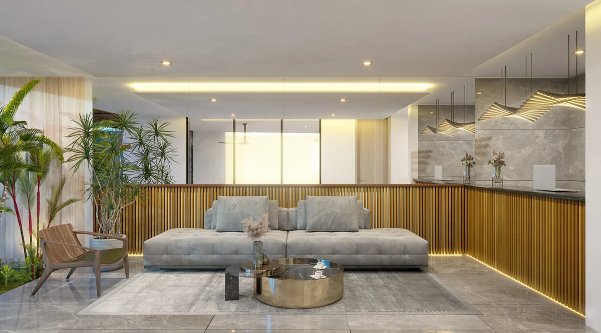 Image of a Luxury Lobby, featuring Reception Area and Lounge Seating.