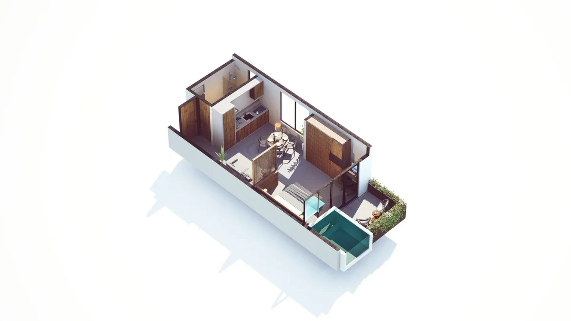Image of a 3D Floor Plan, featuring Studio Apartment and Private Plunge Pool.