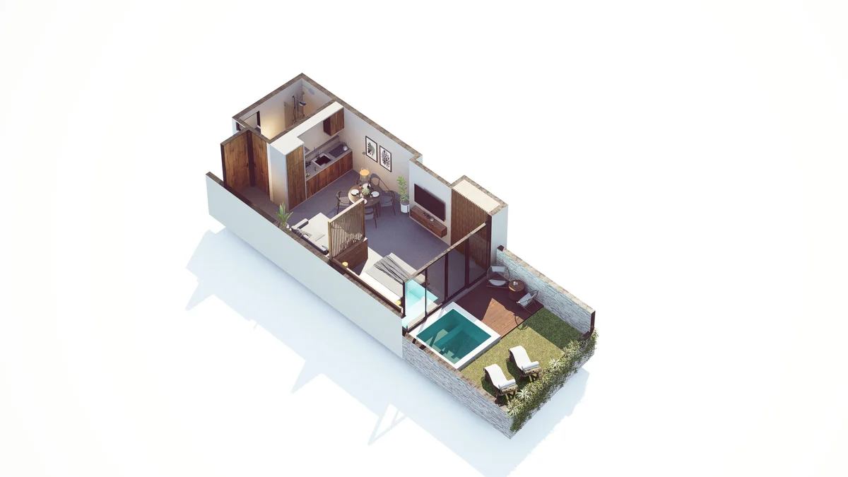 Image of a 3D Floor Plan, featuring Private Plunge Pool and Outdoor Terrace.