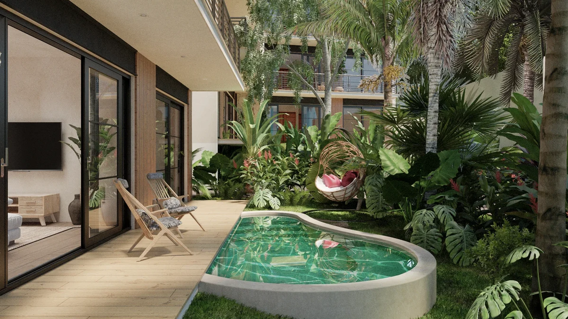 A bottom-left view of a Chair featuring home and resort.