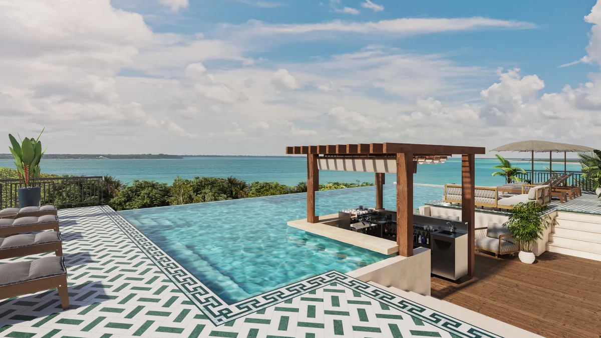 Image of a Rooftop Terrace, featuring Infinity Pool and Swim-up Bar.