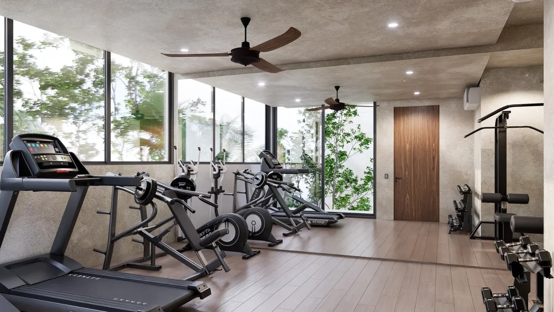 A bottom-left view of a Treadmill.