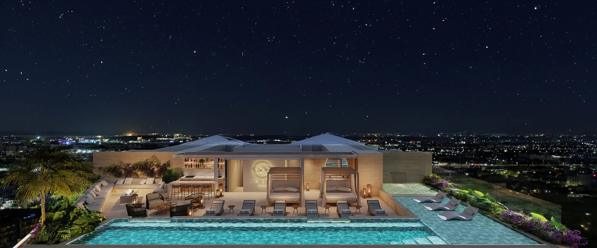 Image of a Rooftop Terrace, featuring Infinity Pool and City View.