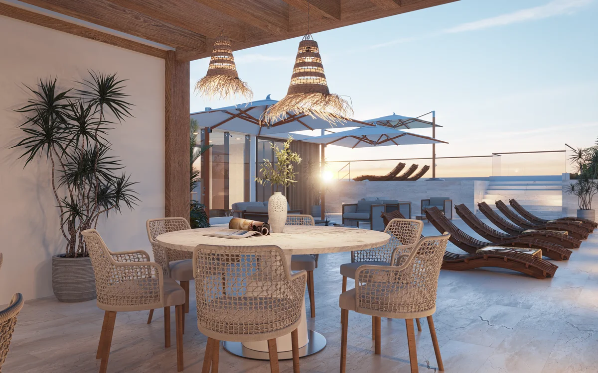 Image of Rooftop Terrace at Distrito Zen, featuring Rooftop Terrace, Outdoor Dining.