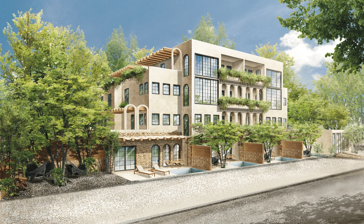 Image of Swimming Pool at Adhonai, featuring Building Exterior, Modern Architecture.