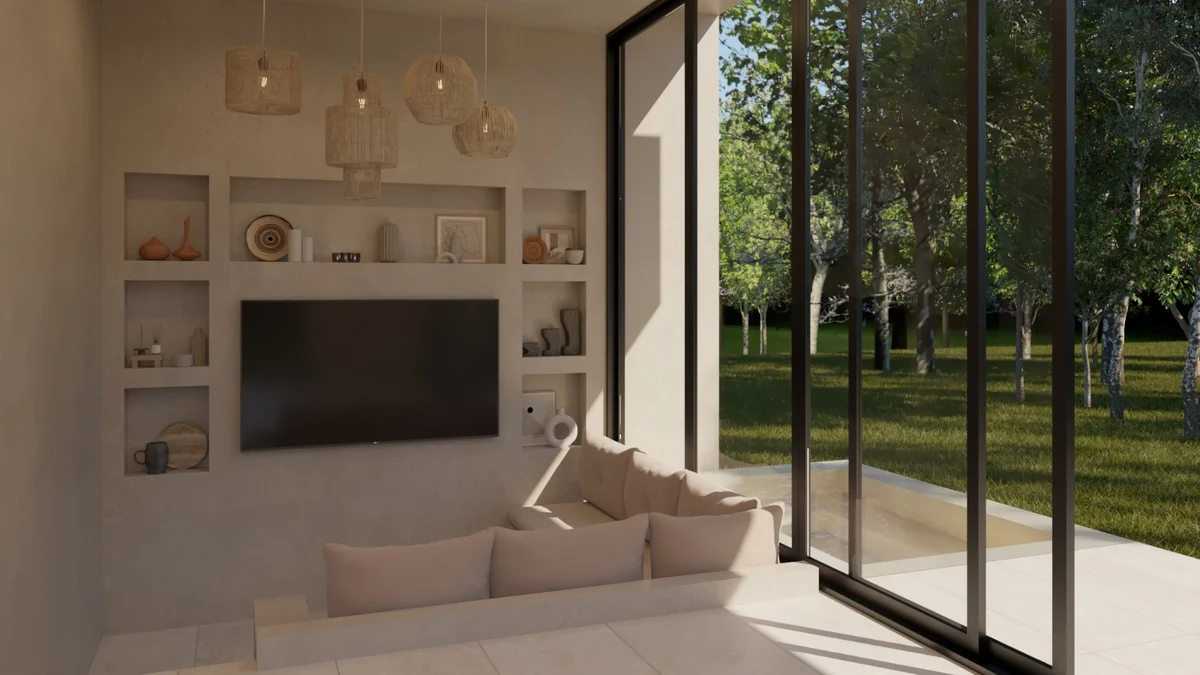 Image of Garden at Elementos Life, featuring Modern Living Room, Indoor-Outdoor Living.