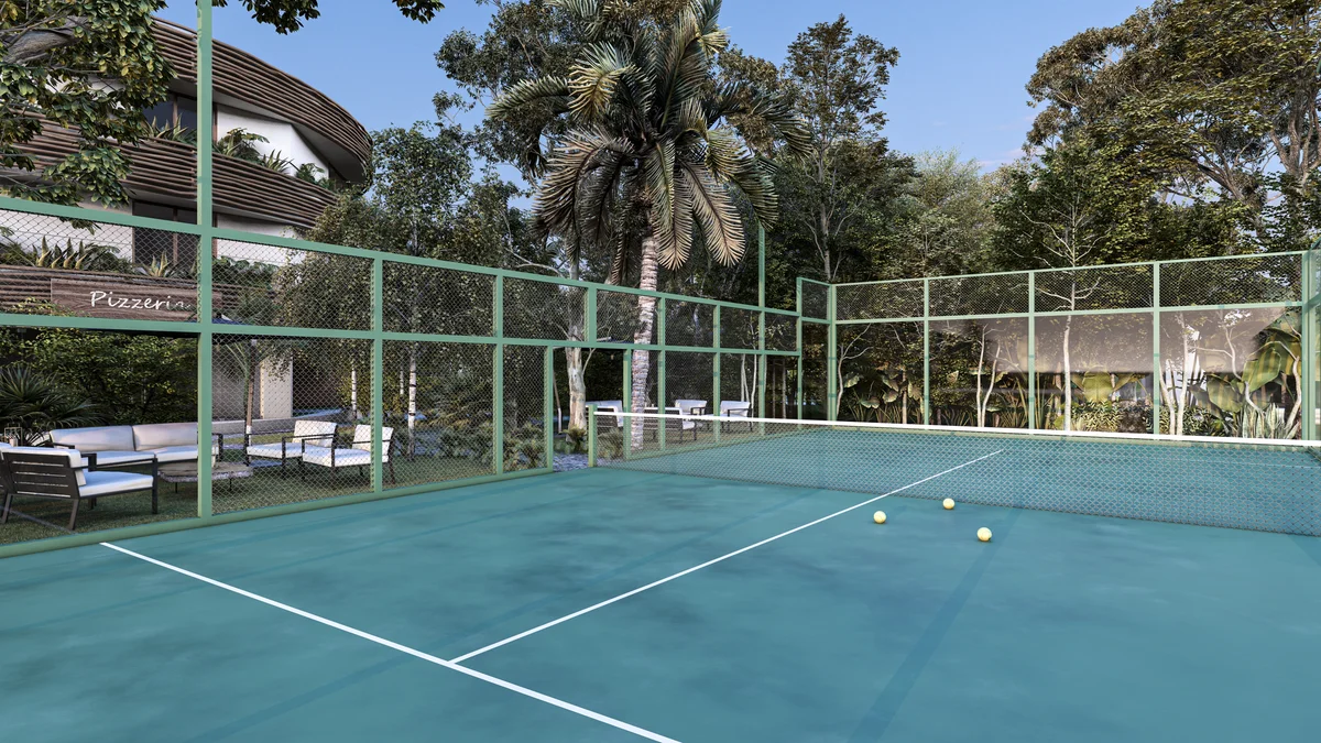 Image of Lounge at Elementos Life, featuring Paddle Tennis Court, Sports Court.