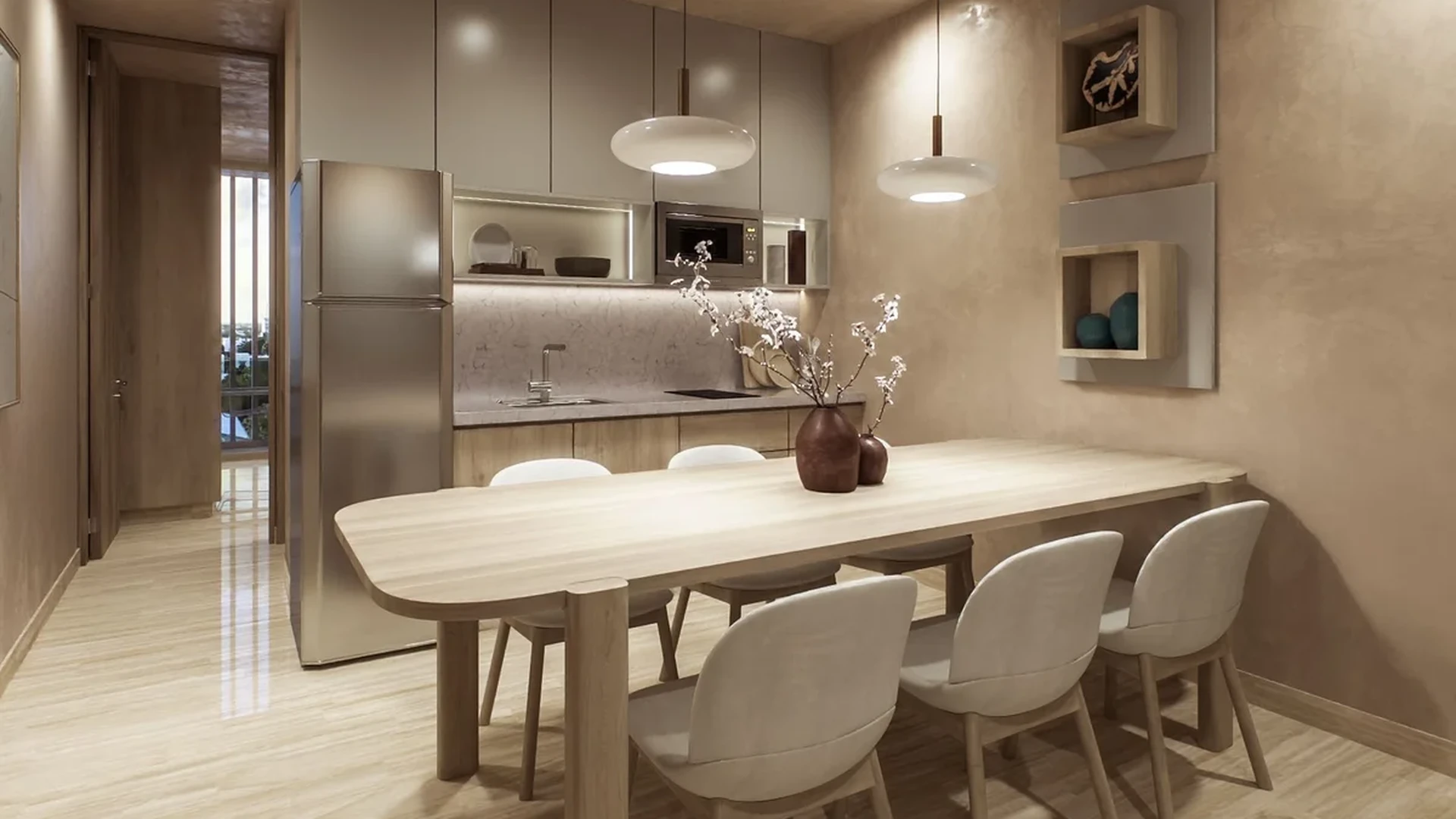 View of Modern Kitchen at Belehu, showcasing Dining Area, Open Concept.