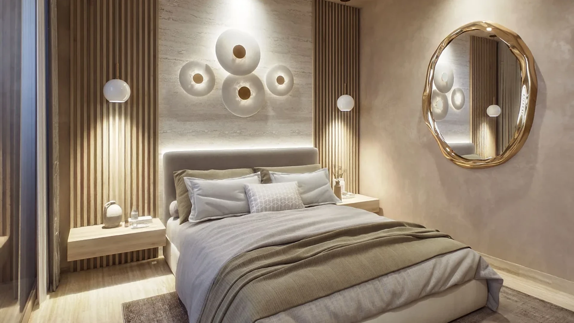 View of Modern Bedroom at Belehu, showcasing Luxury Interior, Accent Wall.