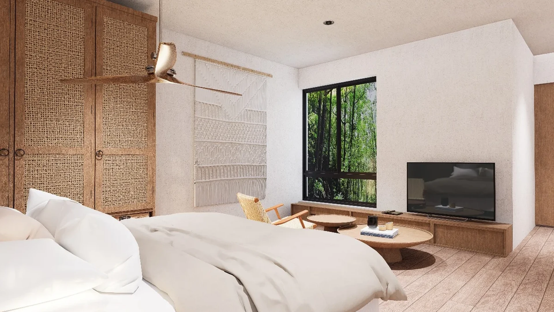 View of Bedroom at Condos 89, showcasing Modern Design, Bohemian Decor.