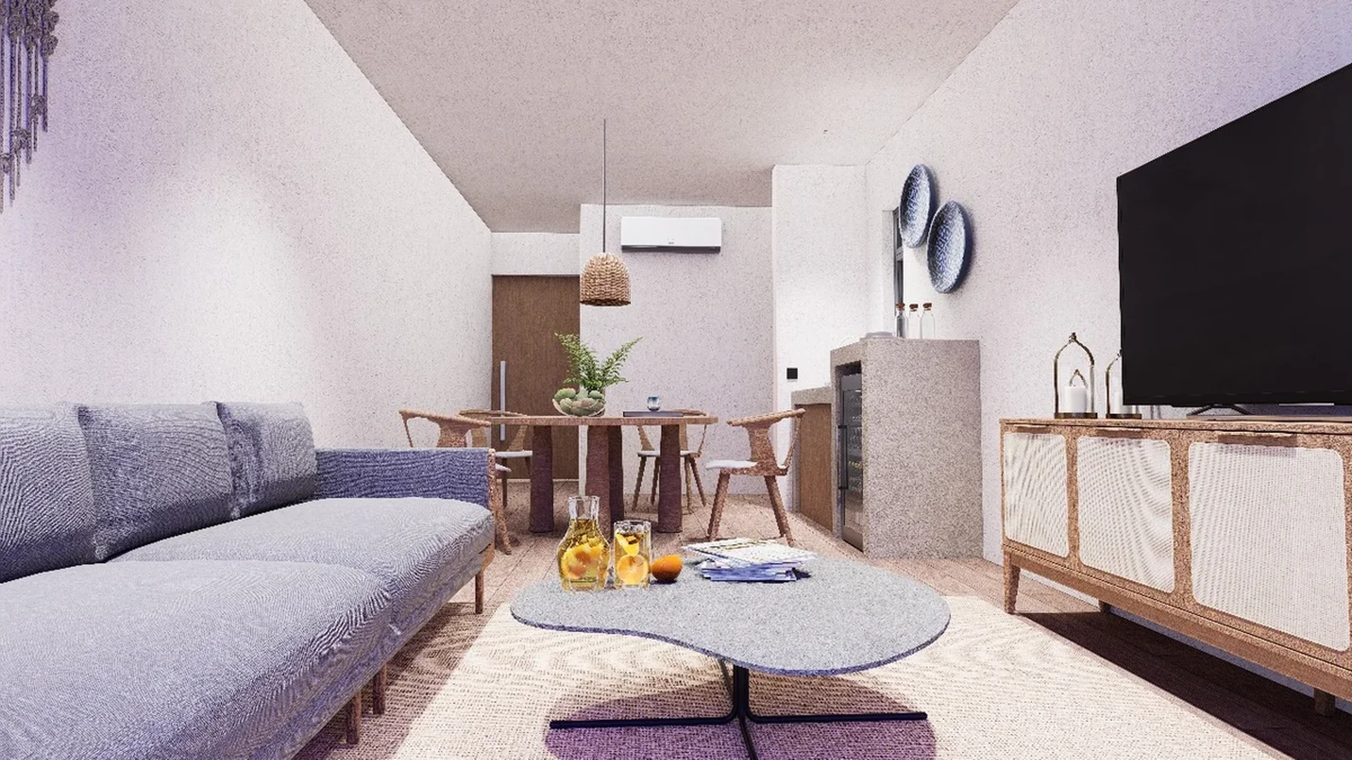 View of Living Room at Condos 89, showcasing Dining Area, Open Concept Living.