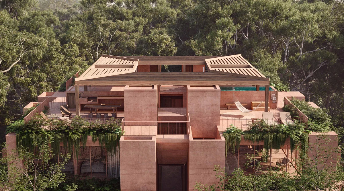 Image of Swimming Pool at Aldea Kalan, featuring Modern Architecture, Jungle House.