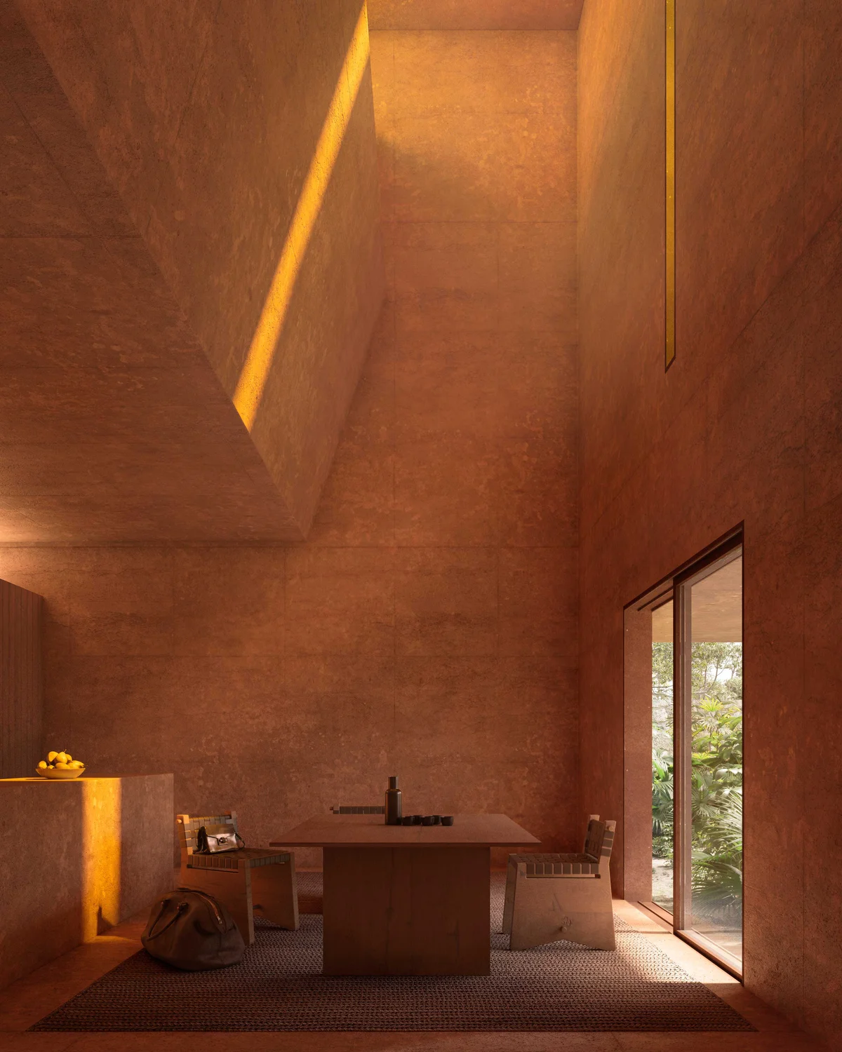 Image of Garden at Aldea Kalan, featuring High Ceilings, Architectural Design.