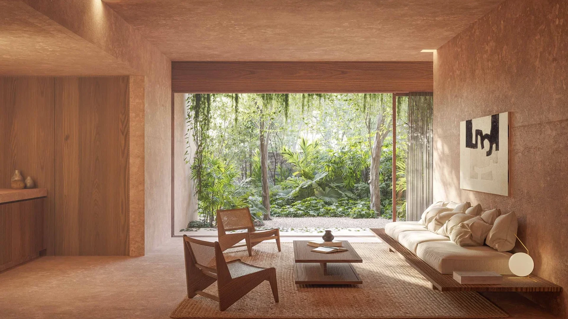 Image of Garden at Aldea Kalan, featuring Modern Living Room, Indoor-Outdoor Living.